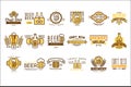 Vector set of vintage beer logos templates. Original linear emblems with colorful fill. Brewing company symbols