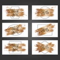Collection of 6 vintage card templates with copper brushstrokes