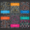 Collection of 6 vintage card templates with ethnic pattern. Template for Title sheets, reports, presentations, brochures, banners Royalty Free Stock Photo