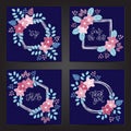 Collection of 4 vintage card templates with flowers. Royalty Free Stock Photo