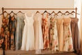 Collection Of Vintage Dresses Hanging On Clothing Rail. Generative AI