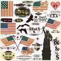 Collection of vintage elements USA symbols for 14 June and 4 Jul Royalty Free Stock Photo