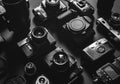 Collection Vintage Film And Digital Cameras Top View Black And White