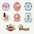 Collection of vintage ice cream labels, badges and icons.