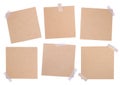 Collection of vintage kraft paper sheets with sticky tape. Set of square paper notes isolated on white background. Mockup for desi Royalty Free Stock Photo