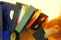 Collection of vintage media cartridges, including Betacam, 8mm data cartridge, VHS-C, MiniDisc, MiniDV Royalty Free Stock Photo