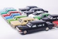 Collection of die-cast car models isolated on the white background Royalty Free Stock Photo