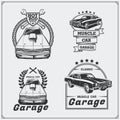 Collection of vintage muscle cars labels, badges and design elements. Car service labels.