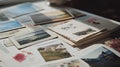 A collection of vintage postcards and letters on a white surface Royalty Free Stock Photo
