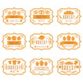 Collection of vintage retro bakery labels with bread,pretzel