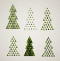 Collection of Vintage retro Christmas trees Royalty Free Stock Photo