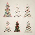 Collection of Vintage retro vector Christmas trees Royalty Free Stock Photo