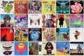 Collection of vintage rock and pop music vinyl record covers