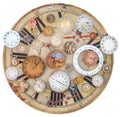 Collection of vintage rusty watches and clock parts Royalty Free Stock Photo