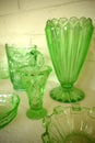Collection: vintage 1930s green glass containers Royalty Free Stock Photo