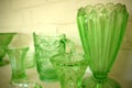 Collection: vintage 1930s green glass vases Royalty Free Stock Photo