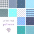 A collection of vintage seamless patterns with circles and embroidered with diamonds Royalty Free Stock Photo