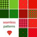A collection of vintage seamless patterns with circles and embroidered with diamonds Royalty Free Stock Photo