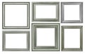 Collection of vintage silver and wood picture frame, isolated on white Royalty Free Stock Photo