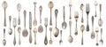 Collection vintage spoons, forks and knife isolated on a white background. Royalty Free Stock Photo