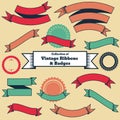 Collection of vintage style ribbons and badges.