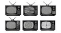 Collection of vintage television sets displaying static and test patterns classic media Royalty Free Stock Photo