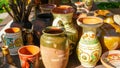 Collection of vintage Ukrainian ceramic traditional clay jug and amphorae
