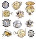 Collection of vintage wathes and clock parts Royalty Free Stock Photo