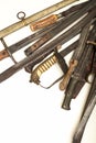 Collection of hilts of old swords and daggers Royalty Free Stock Photo