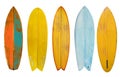 Collection of vintage wooden fish board shortboard surfboard isolated on white Royalty Free Stock Photo