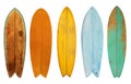 Collection of vintage wooden fish board surfboard Royalty Free Stock Photo