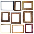 Collection of vintage wooden and golden empty frames isolated on white background Royalty Free Stock Photo