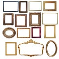 Collection of vintage wooden and golden empty frames isolated on white background Royalty Free Stock Photo