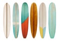 Collection of vintage wooden longboard surfboard