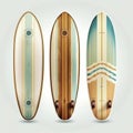 Collection of vintage wooden longboard surfboards, created with generative AI Royalty Free Stock Photo