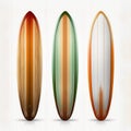 Collection of vintage wooden longboard surfboards, created with generative AI Royalty Free Stock Photo