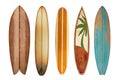Collection vintage wooden surfboard isolated