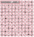 Collection of warning and safety signs. Set of safety and caution signs. Round white signs with a red border Royalty Free Stock Photo