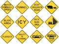 Collection of warning signs used in the USA