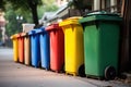 Collection of waste bin outdoor. Closeup of colorful waste sorting can for recycling and separate waste collection Royalty Free Stock Photo