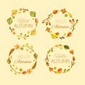 collection watercolor autumn labels vector design