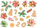 Collection of watercolor elements for new year and christmas design Royalty Free Stock Photo