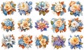 Collection of watercolor flowers bouquets isolated on white background. Generative AI Royalty Free Stock Photo