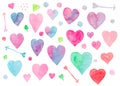 Collection of watercolor hearts for Valentines day Royalty Free Stock Photo