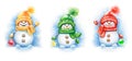 Collection of watercolor New Year cute Snowmen
