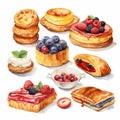 Watercolor Food Products: Pastries, Pies, Cakes, And More