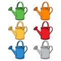 Collection of watering can icons. Cartoon colorful watering cans isolated on white background. Set of gardening tools to water Royalty Free Stock Photo