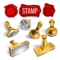 Collection Of Wax Seal And Stamp Cliche Set Vector