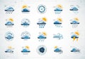 A collection of weather forecast icons arranged in a grid pattern. Each icon features Royalty Free Stock Photo