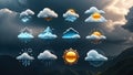 A collection of weather icons, including clouds, sun, and rain Royalty Free Stock Photo